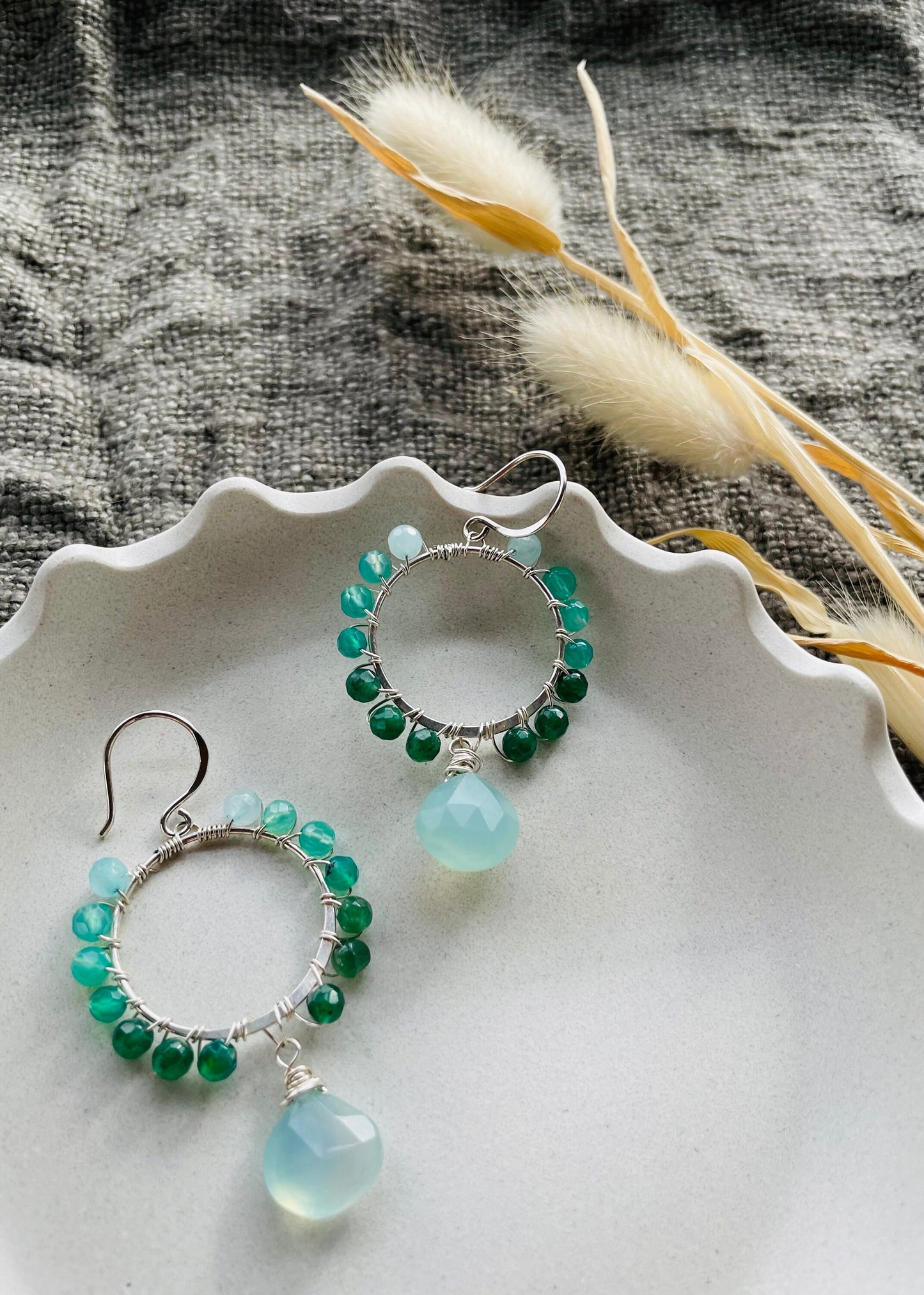 Green Ombré Gemstone Hoop Earrings