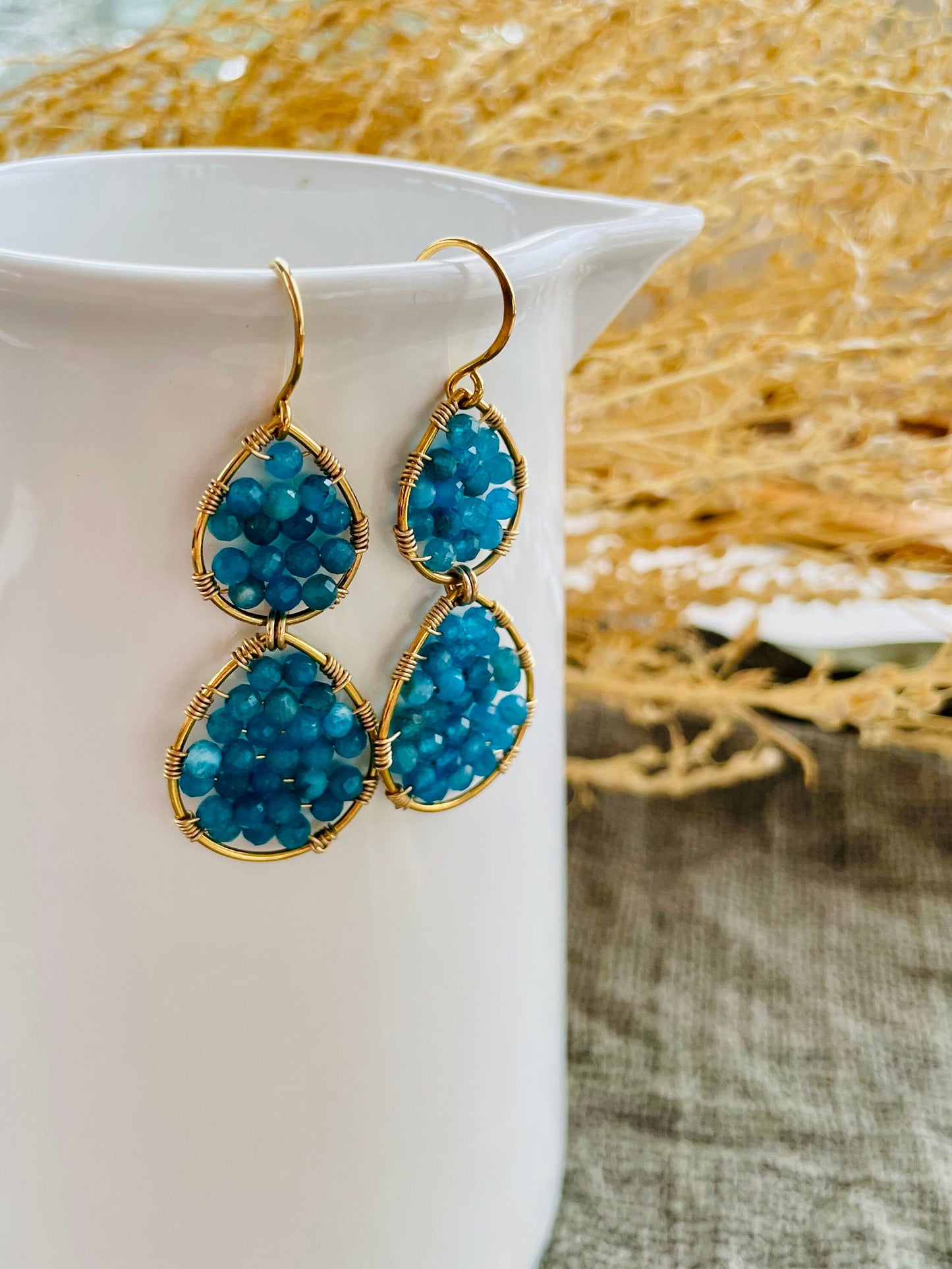 Apatite Teardrop Earrings in Gold