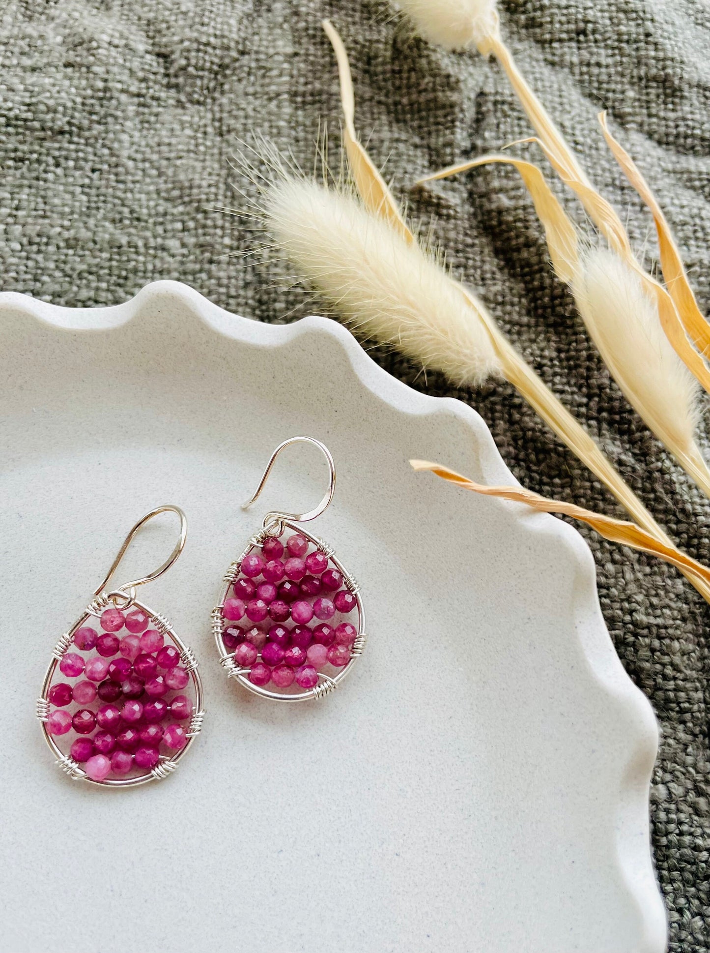 Mini Pink Tourmaline and Silver Teardrop Earrings