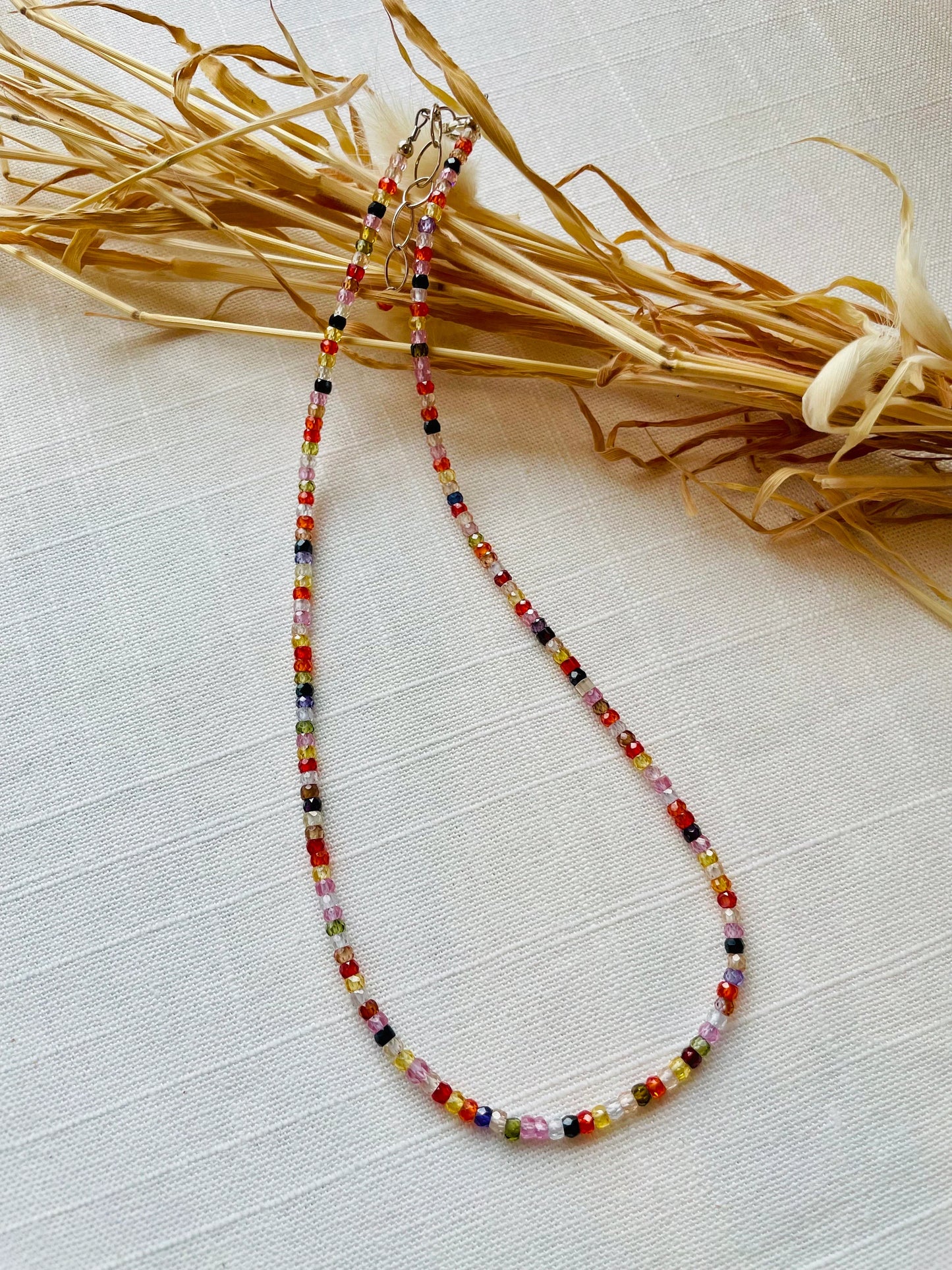 Delicate Faceted Multicolored Cubic Zirconia Necklace