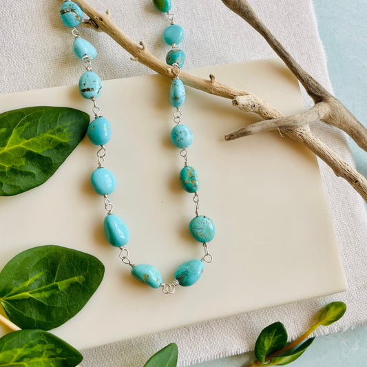 Turquoise Nugget and Sterling Silver Necklace