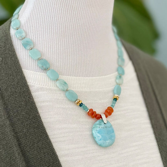 Mixed Gemstone Larimar Pendant Necklace