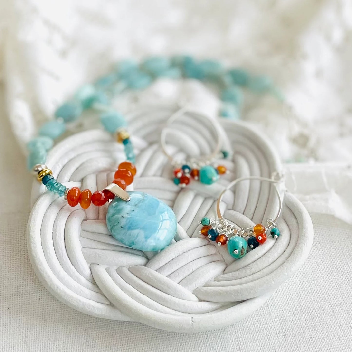 Mixed Gemstone Larimar Pendant Necklace