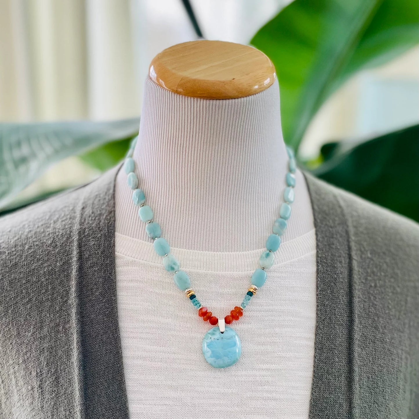 Mixed Gemstone Larimar Pendant Necklace